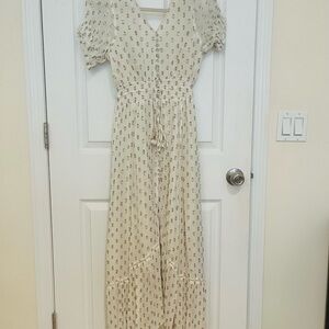 Made in India Elegant Cream Maxi Dress with Patterned Design